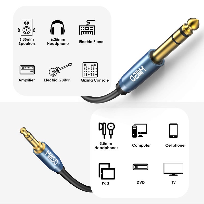 MillSO 6.35mm Male 1/4 to 3.5mm Male 1/8 TRS Stereo Audio Cable (8 ft), Headphone Adapter 1/8 to 1/4 Adapter for Guitar, Piano, Amplifiers, Home Theater Devices, or Mixing Console - 8 Feet - Image 5